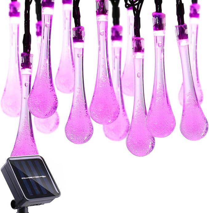 8 Modes Solar Water Drop String Lights Multi Colors Optional(20FT 30LED)