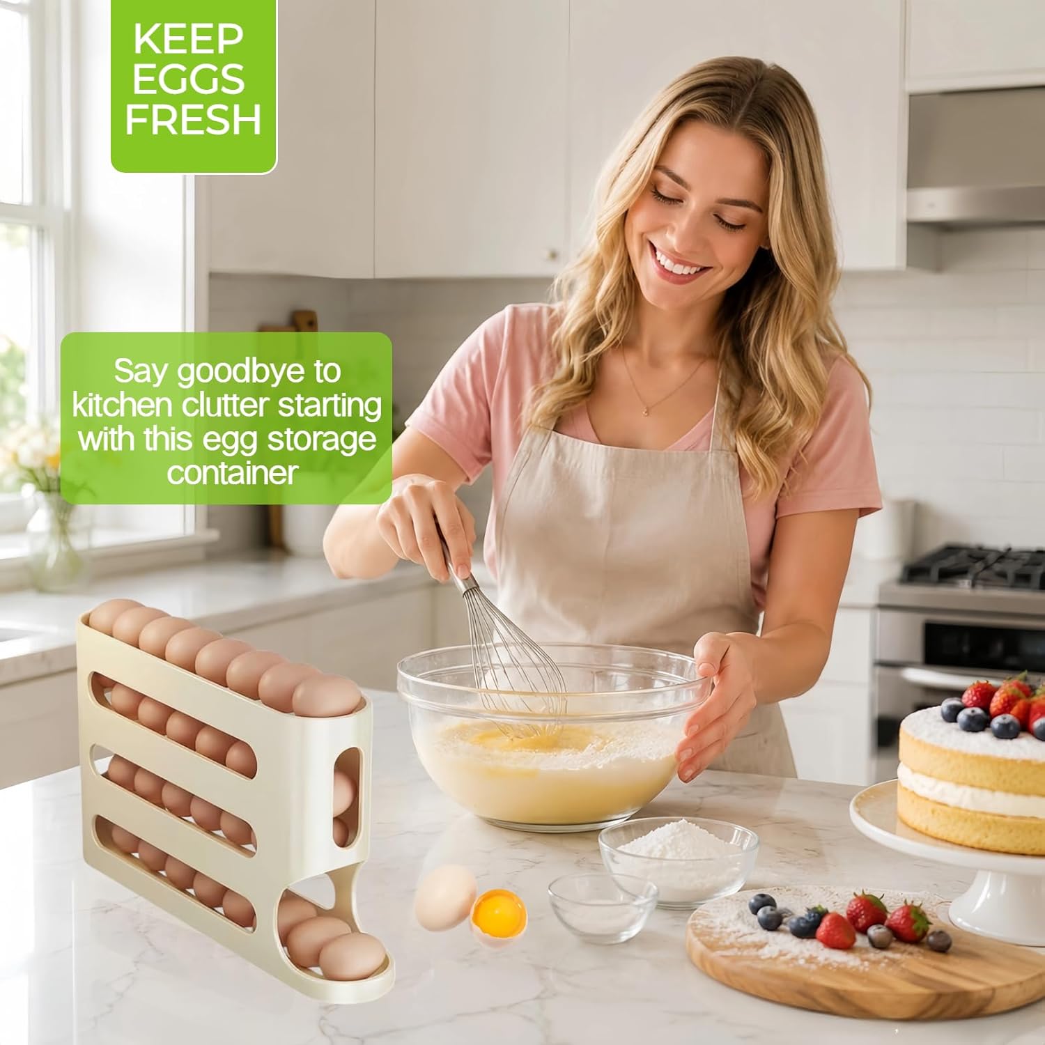 Auto Rolling Fridge Egg Holder | 4 Layers 30 Eggs Storage Rack