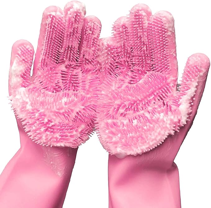 13.6 Inch Silicone Cleaning Gloves, Multi-Use Scrub Gloves for Dish Washing & Pet Grooming
