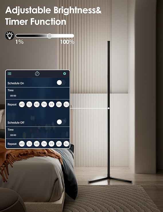 64.5" Smart RGB Corner Floor Lamp | App+Remote Music Sync Dimmable Room Decor Light