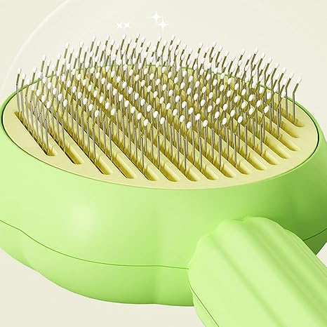 Self-Cleaning Pet Slicker Brush, Removes Mats & Loose Hair for Dogs & Cats, Green