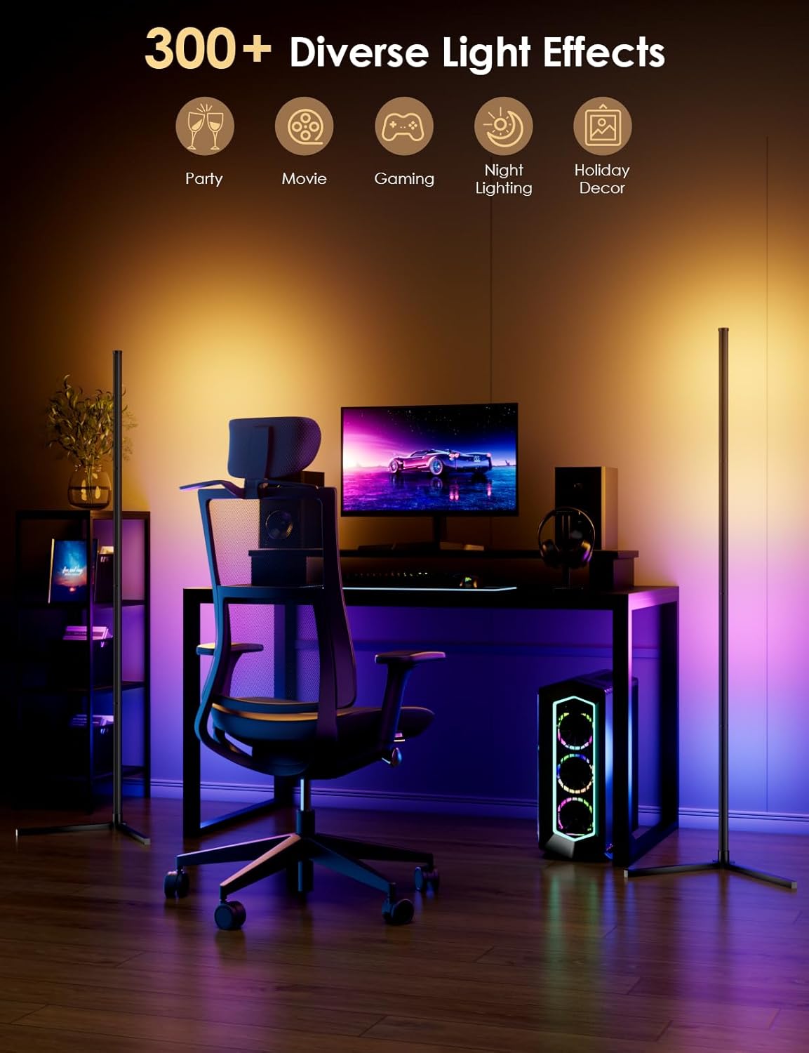 64.5" Smart RGB Corner Floor Lamp | App+Remote Music Sync Dimmable Room Decor Light