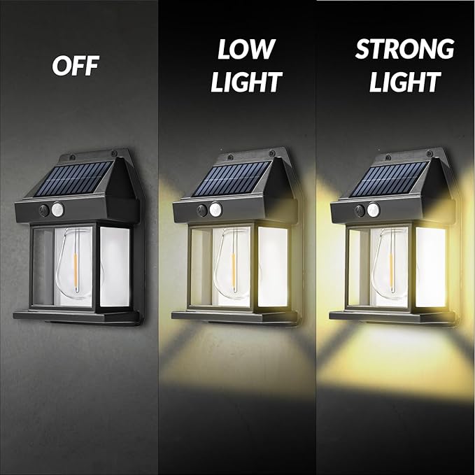2 Pack Solar Motion Wall Lights | 3 Modes Outdoor Waterproof Black Lamp