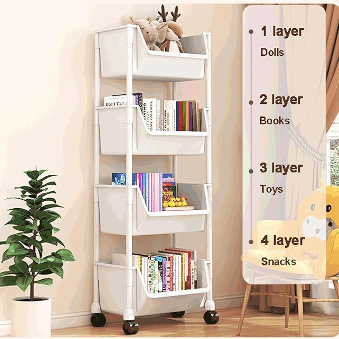 2/3/4 Tier Pipishell Rolling Storage Cart with Lockable Wheels