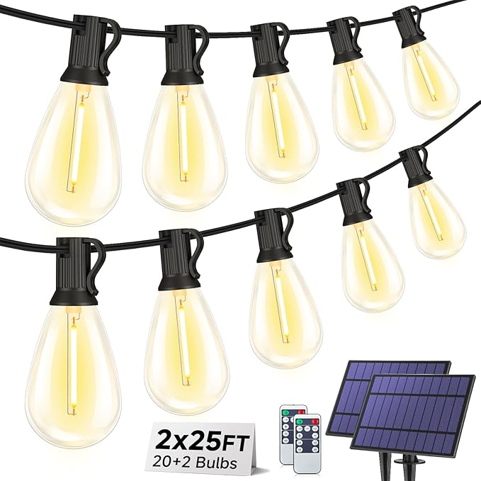 Solar S11 LED String Lights | Remote Dimmable Outdoor Patio Lights Black