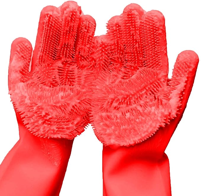 13.6 Inch Silicone Cleaning Gloves, Multi-Use Scrub Gloves for Dish Washing & Pet Grooming
