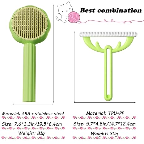Self-Cleaning Pet Slicker Brush, Removes Mats & Loose Hair for Dogs & Cats, Green