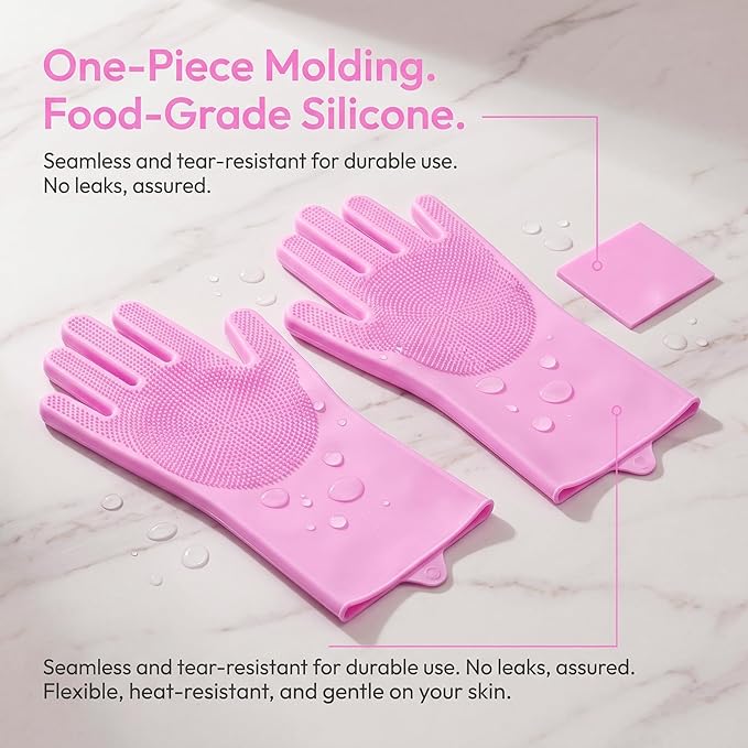 13.6 Inch Silicone Cleaning Gloves, Multi-Use Scrub Gloves for Dish Washing & Pet Grooming