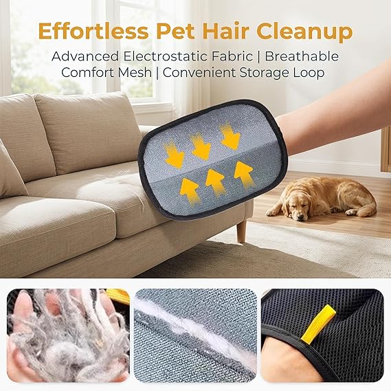 2PCS Dual Side Static Pet Hair Remover Gloves | Nylon Lint Brush for Pets, Clothes & Sofa (Large Small）