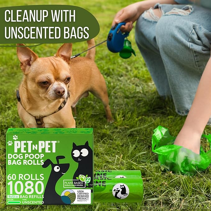  Green Plant Blend Dog Poop Bags | Extra Thick Unscented Pet Waste Bag Rolls