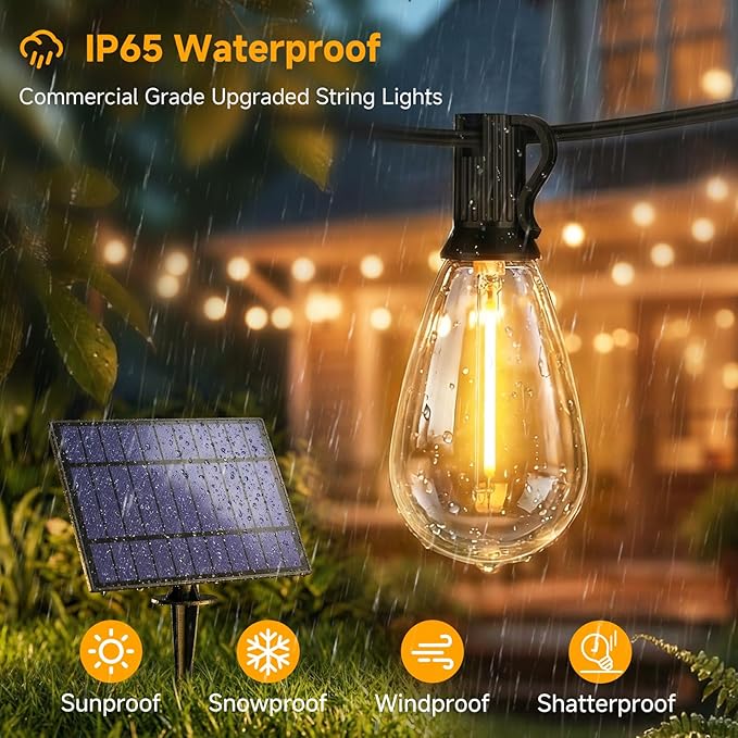 Solar S11 LED String Lights | Remote Dimmable Outdoor Patio Lights Black