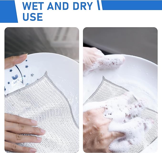 Wire Dishcloths – 10/20/30/40PCS Non-Scratch Steel Wool Scrubbers, Reusable Oil-Removing Kitchen Cleaning Pads, Wet & Dry Use, White