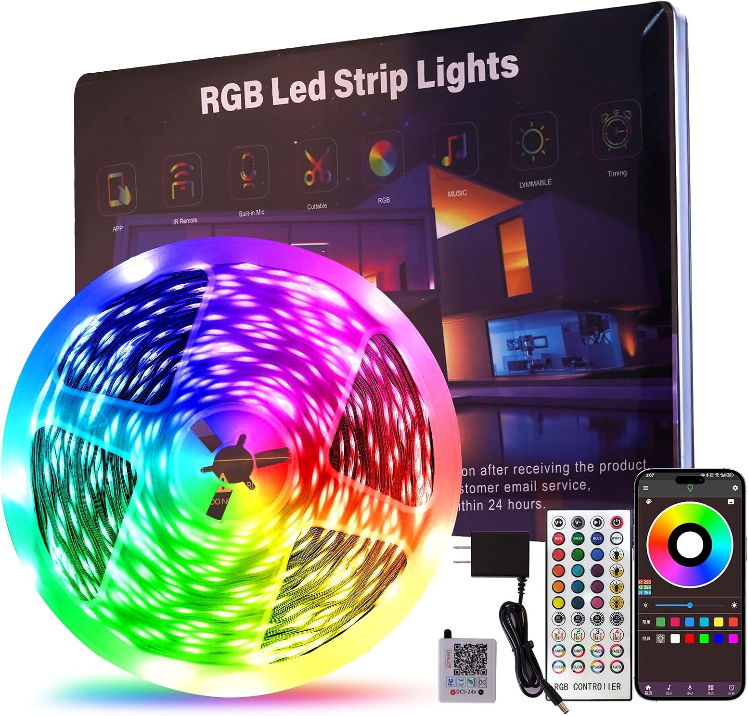 Multi-Size RGB LED Strip Lights | App+Remote Music Sync Color Changing Decor Lights 50-200FT Optional