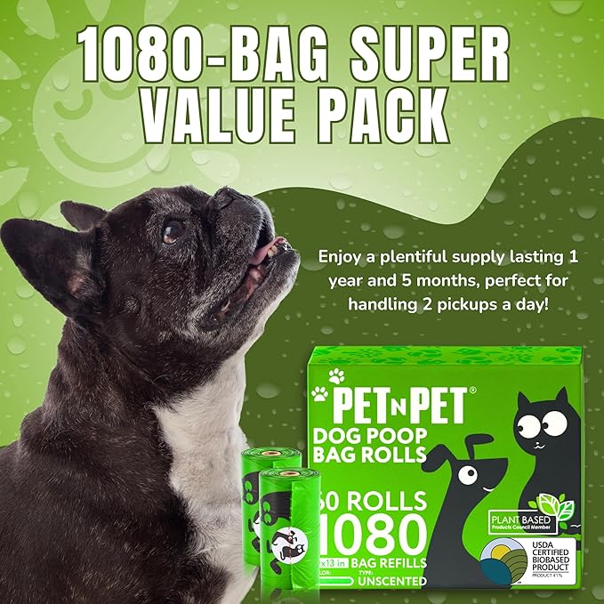  Green Plant Blend Dog Poop Bags | Extra Thick Unscented Pet Waste Bag Rolls