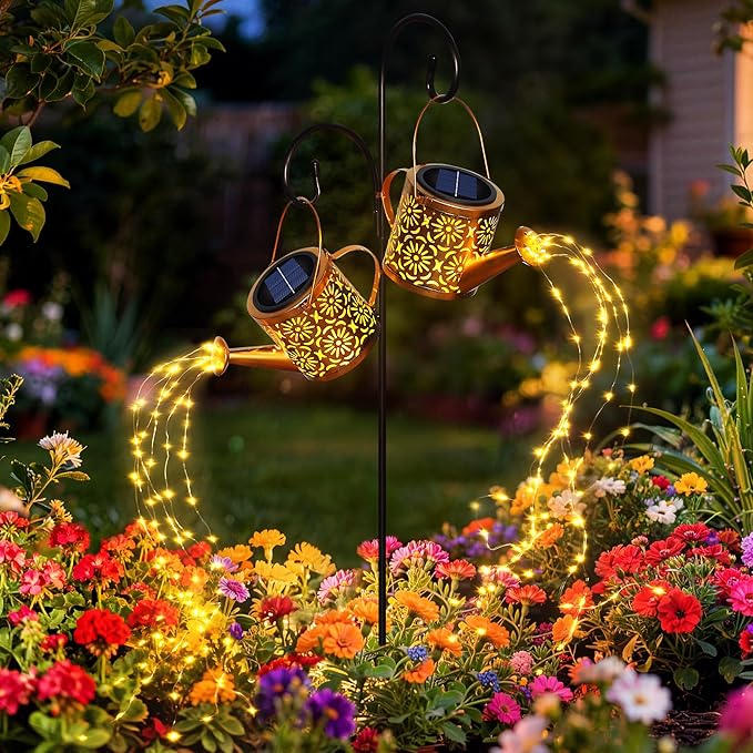 Metal Solar Watering Can Decor Lights | Outdoor Yard Path Lamp