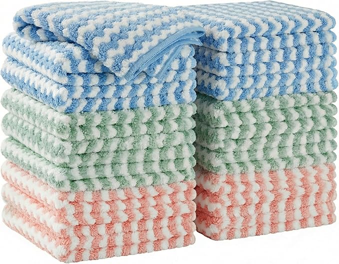 Oil Removing Lint Free Microfiber Dish Towels, Non-Scratch Washable Kitchen Cleaning Cloths