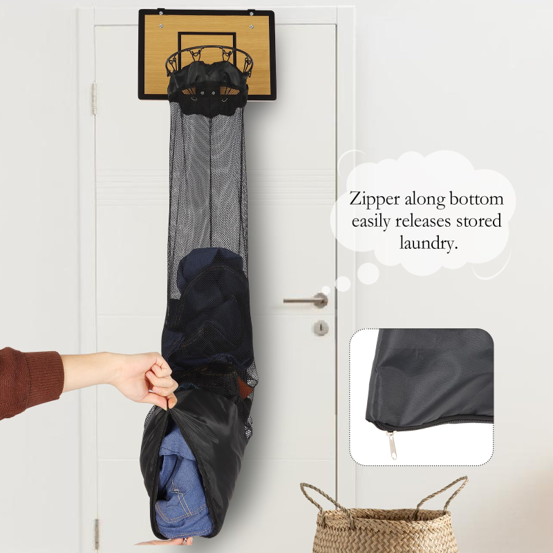 Wooden Basketball Hoop Laundry Hamper for Kids & Dorm