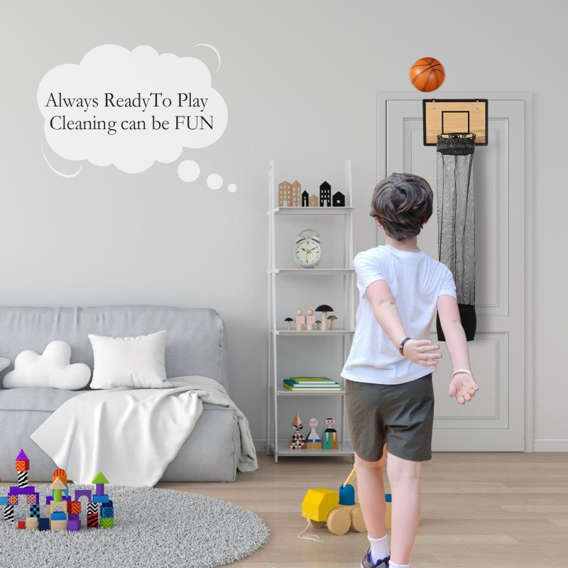 Wooden Basketball Hoop Laundry Hamper for Kids & Dorm
