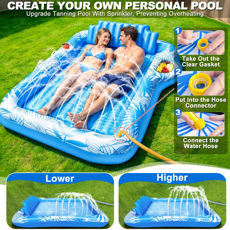 6 in 1 Sprinkler Tanning Pool Float for 2 Adults