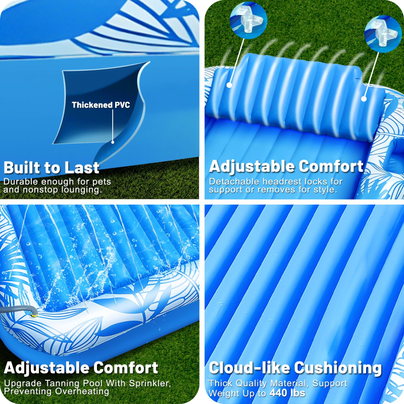 6 in 1 Sprinkler Tanning Pool Float for 2 Adults