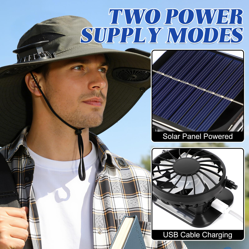 Wide Brim Solar Fan Sun Hat UV Protection Fishing Hat for Outdoor