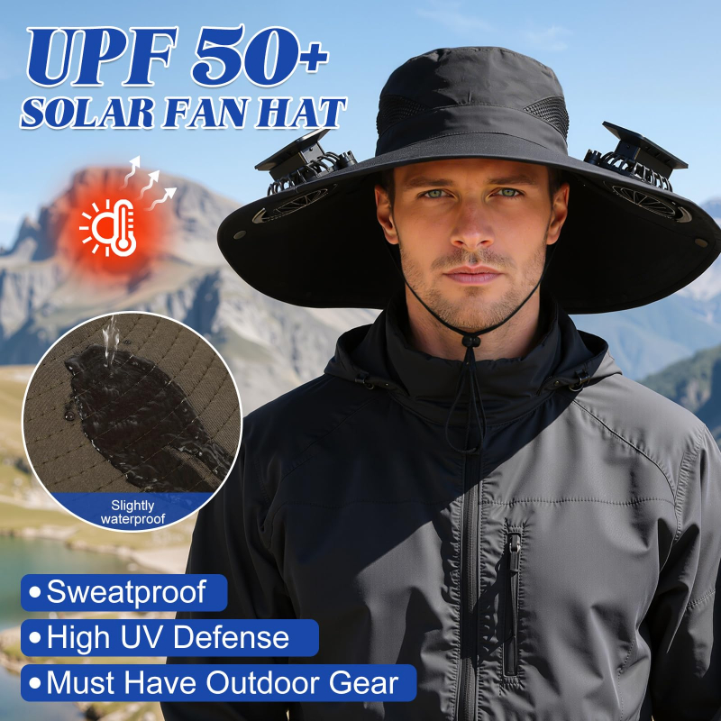 Wide Brim Solar Fan Sun Hat UV Protection Fishing Hat for Outdoor