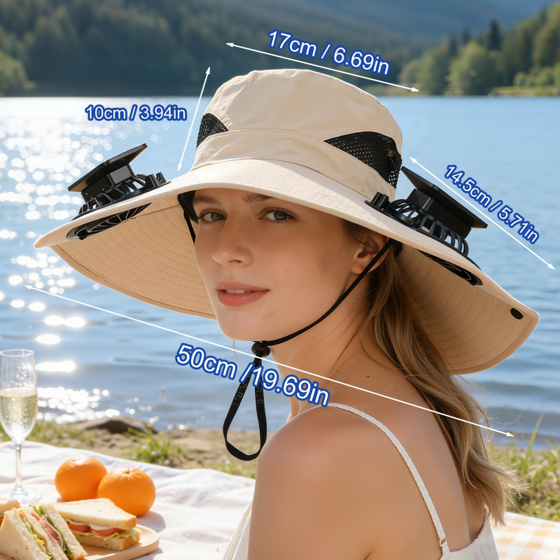 Wide Brim Solar Fan Sun Hat UV Protection Fishing Hat for Outdoor
