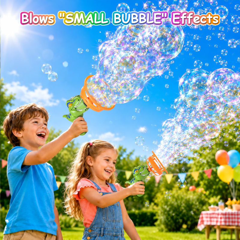 🦖 Dinosaur Bubble Gun - Blows Giant Bubbles Nonstop! Perfect Birthday/Christmas Gift for Kids 3-9