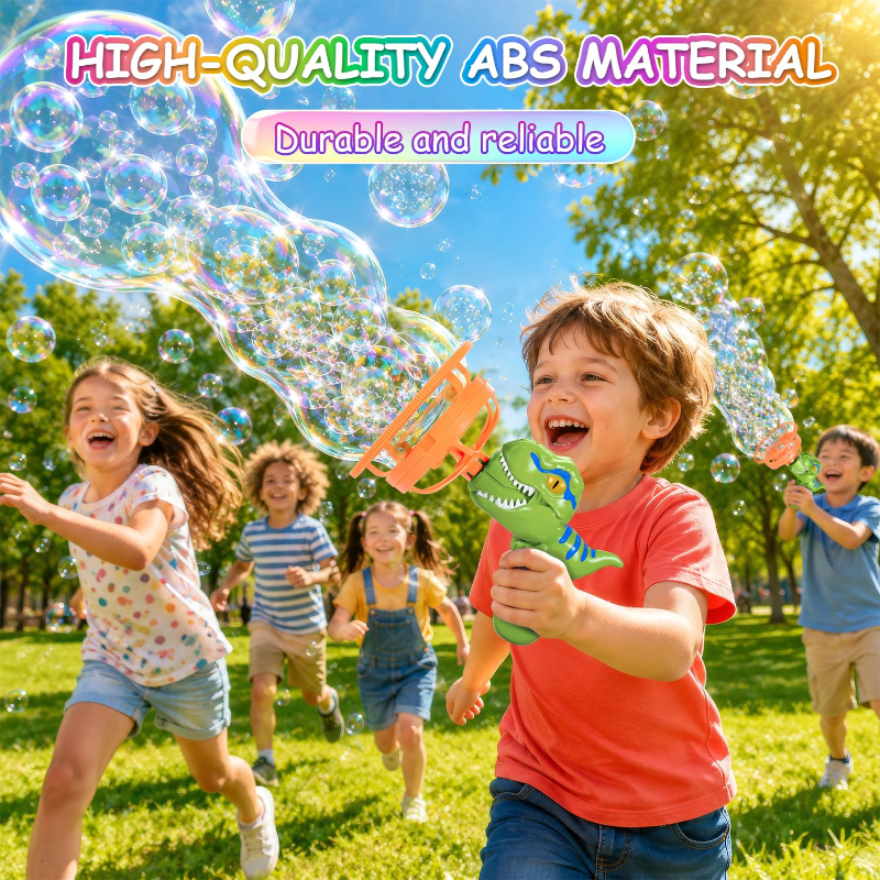 🦖 Dinosaur Bubble Gun - Blows Giant Bubbles Nonstop! Perfect Birthday/Christmas Gift for Kids 3-9