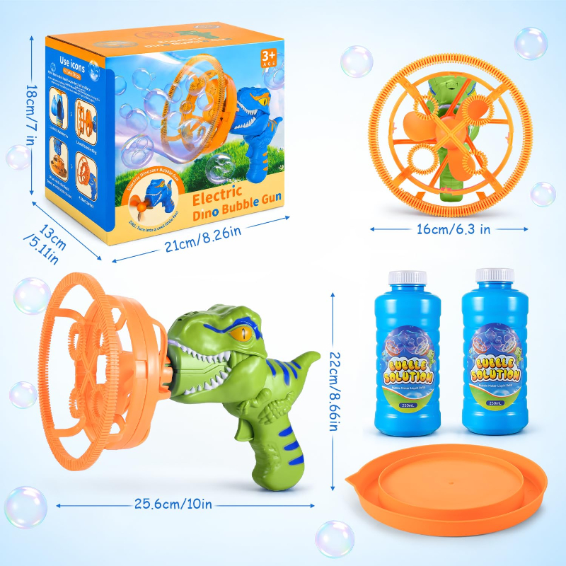 🦖 Dinosaur Bubble Gun - Blows Giant Bubbles Nonstop! Perfect Birthday/Christmas Gift for Kids 3-9