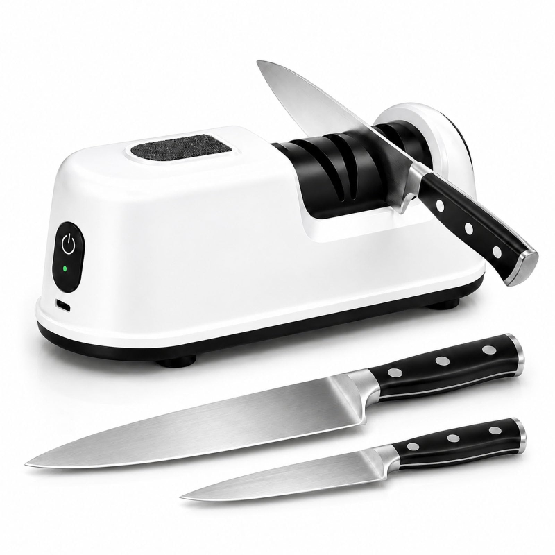 2‑Stage Electric Chef Knife Sharpener – White | For Home & Beginners