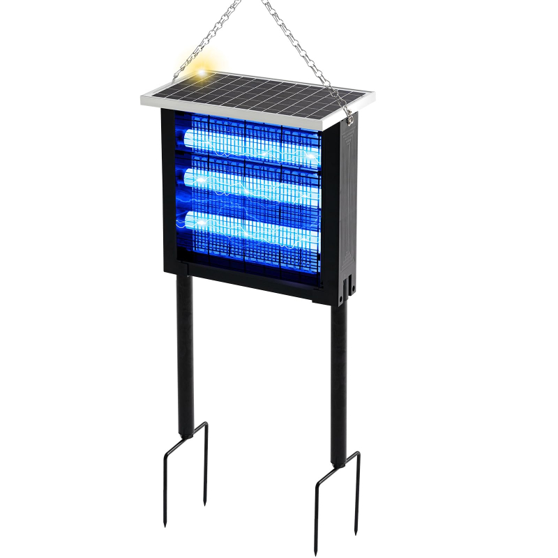 Qualirey Solar Outdoor Bug Zapper, 3000V Waterproof Rechargeable Insect Killer with Ground Stake