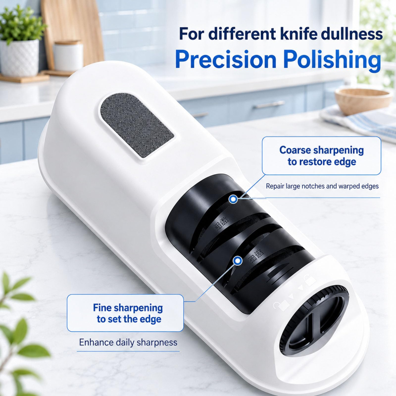 2‑Stage Electric Chef Knife Sharpener – White | For Home & Beginners