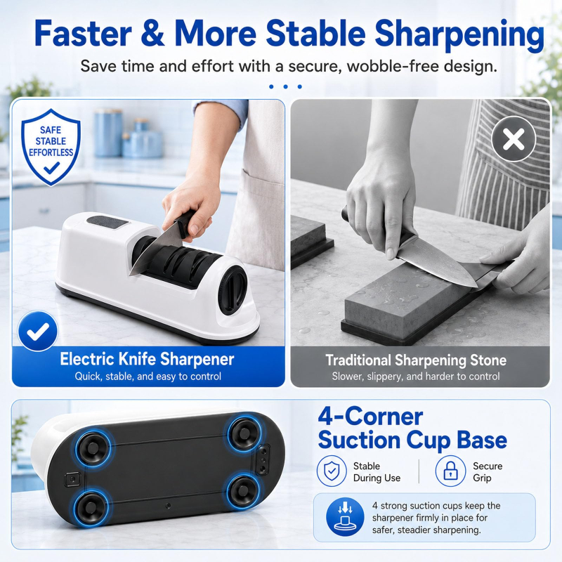 2‑Stage Electric Chef Knife Sharpener – White | For Home & Beginners