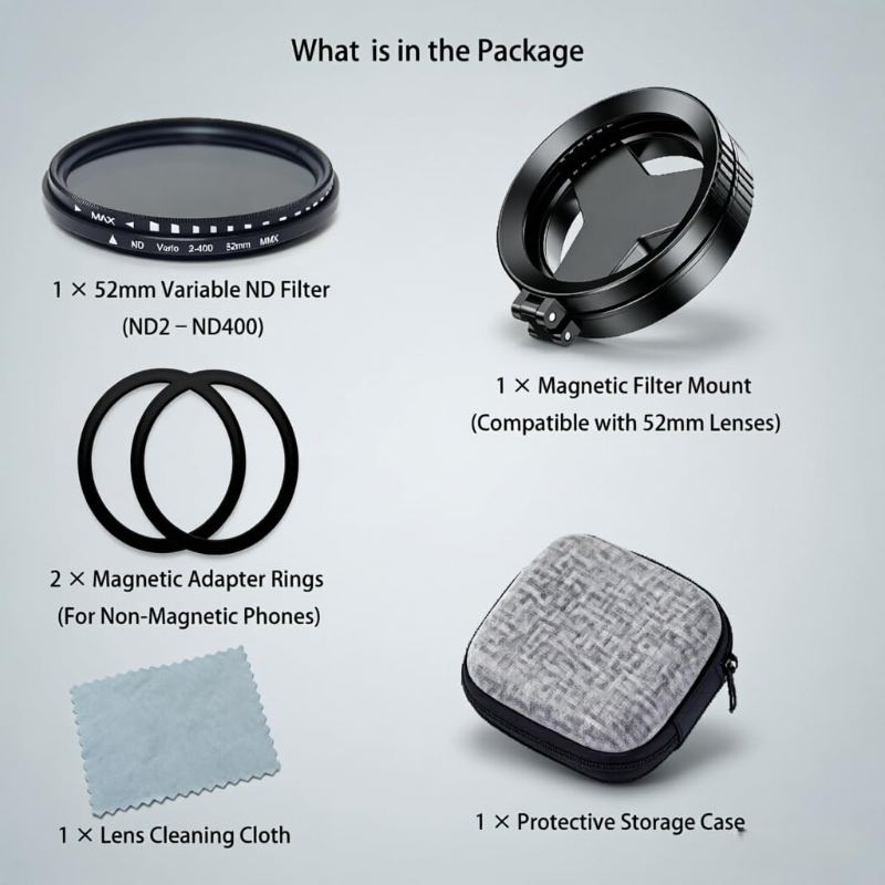 Magnetic 52mm Variable ND2-400 Filter Kit for iPhone – Professional Long Exposure Lens