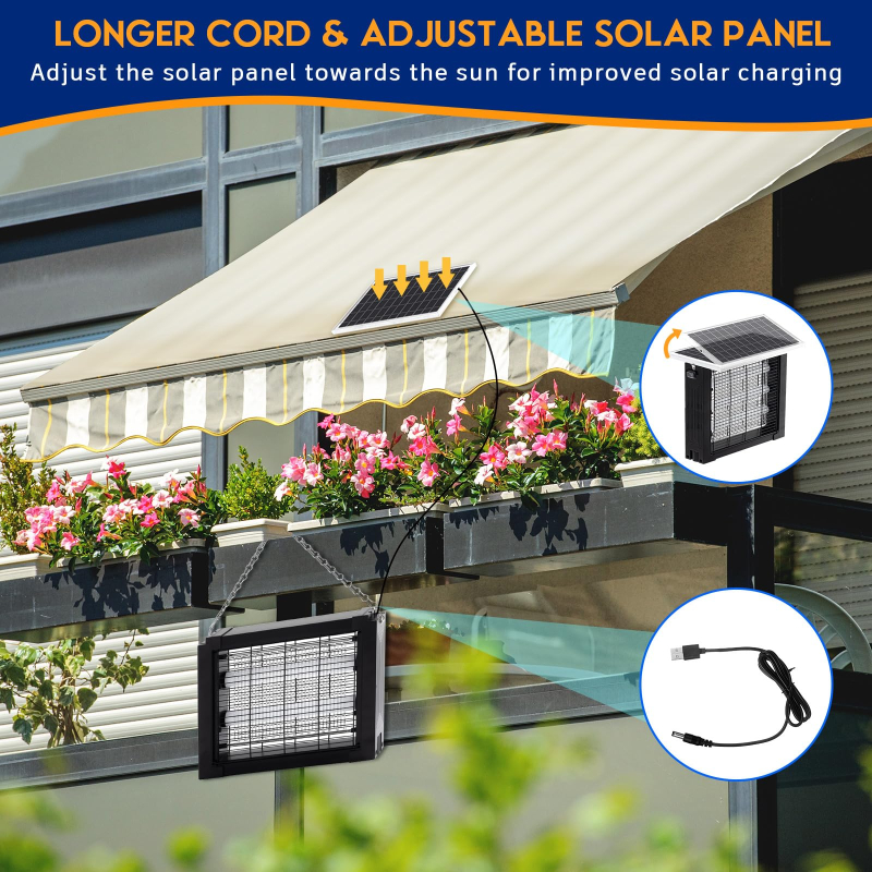 Qualirey Solar Outdoor Bug Zapper, 3000V Waterproof Rechargeable Insect Killer with Ground Stake