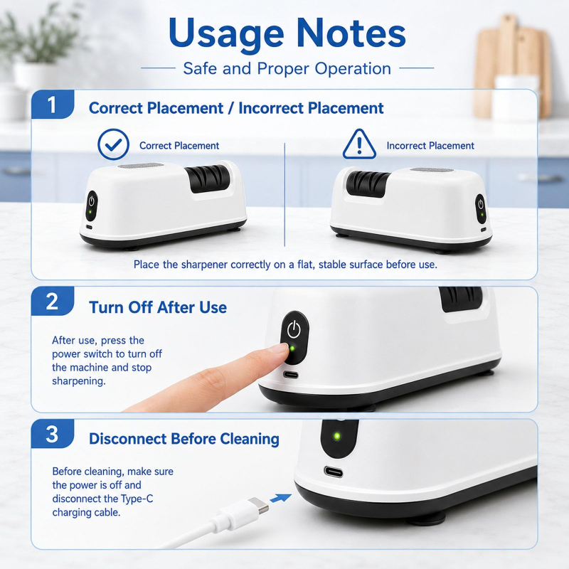 2‑Stage Electric Chef Knife Sharpener – White | For Home & Beginners