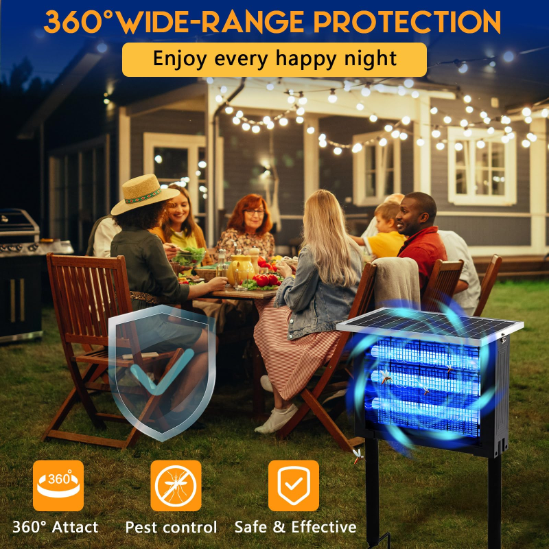 Qualirey Solar Outdoor Bug Zapper, 3000V Waterproof Rechargeable Insect Killer with Ground Stake