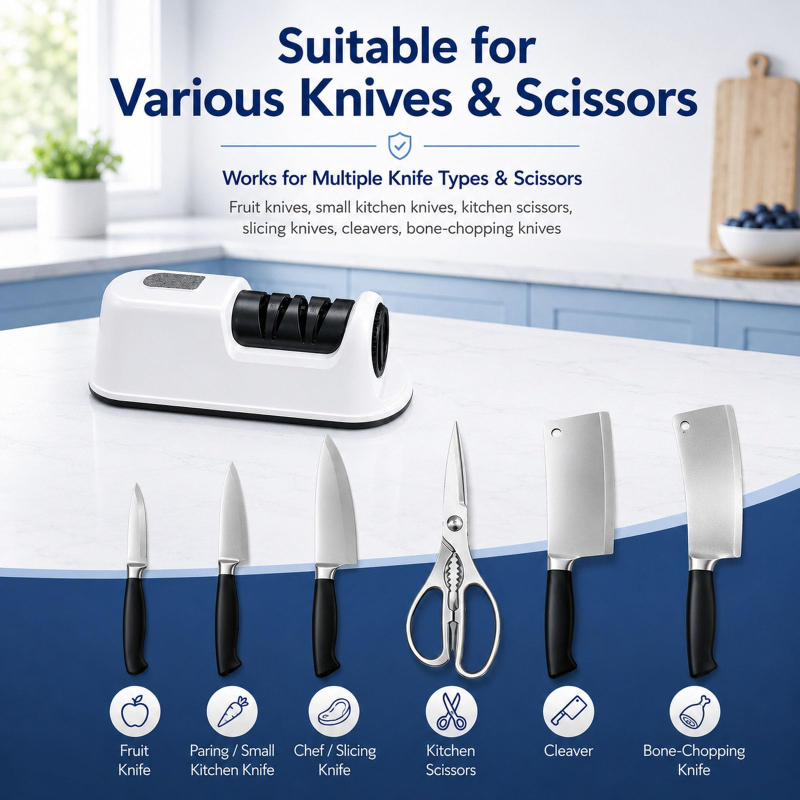 2‑Stage Electric Chef Knife Sharpener – White | For Home & Beginners