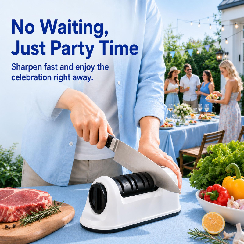 2‑Stage Electric Chef Knife Sharpener – White | For Home & Beginners