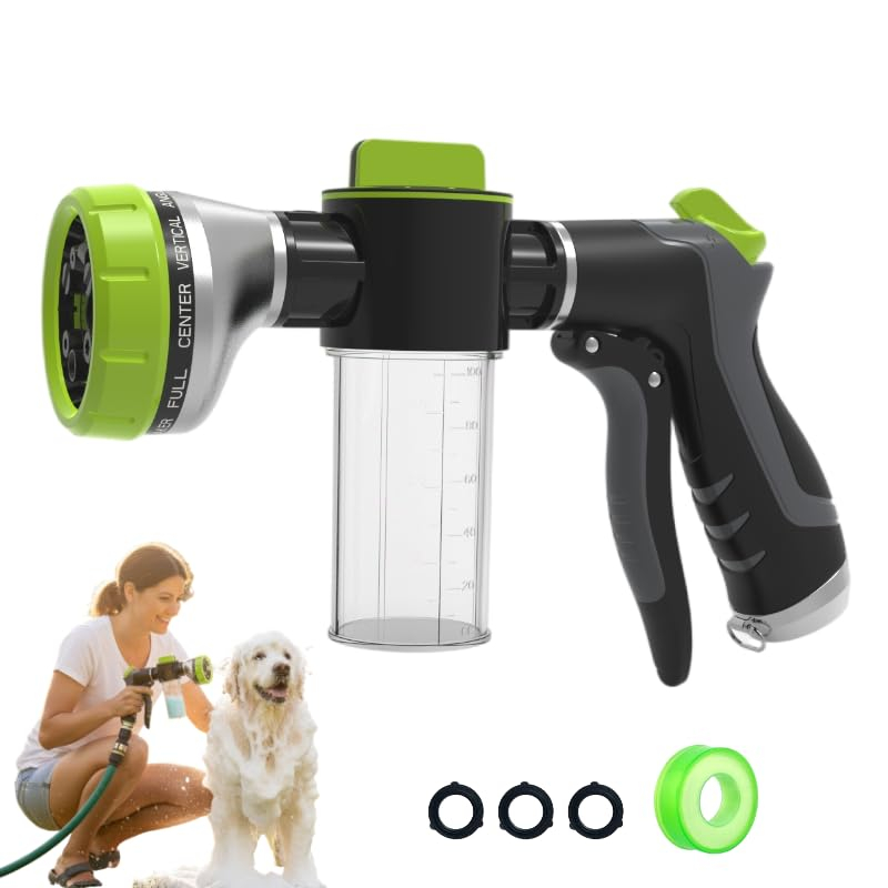 10 Spray Modes Pet Bath Hose Nozzle with Built-in Soap Dispenser for Dog & Cat Washing