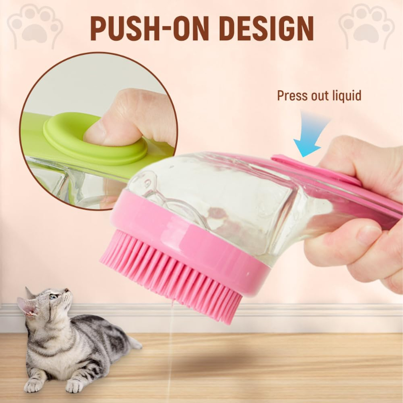 New Shampoo Dispenser Pet Bath Brush, Soft Silicone Dog Massage Grooming Brush for Dogs & Cats