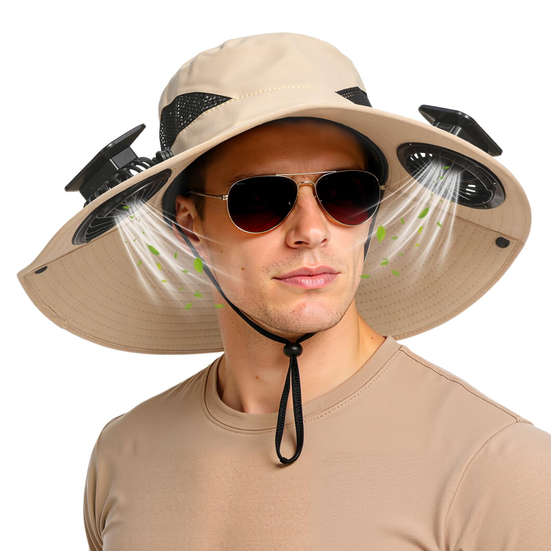 Wide Brim Solar Fan Sun Hat UV Protection Fishing Hat for Outdoor