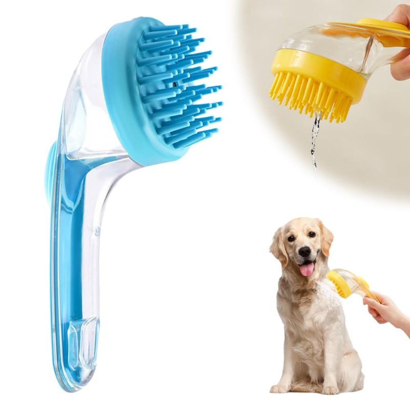 New Shampoo Dispenser Pet Bath Brush, Soft Silicone Dog Massage Grooming Brush for Dogs & Cats