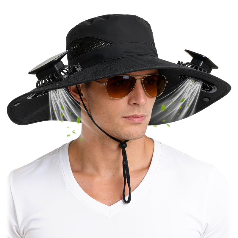 Wide Brim Solar Fan Sun Hat UV Protection Fishing Hat for Outdoor