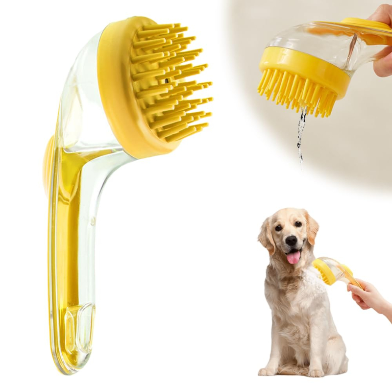 New Shampoo Dispenser Pet Bath Brush, Soft Silicone Dog Massage Grooming Brush for Dogs & Cats