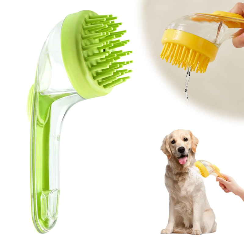 New Shampoo Dispenser Pet Bath Brush, Soft Silicone Dog Massage Grooming Brush for Dogs & Cats