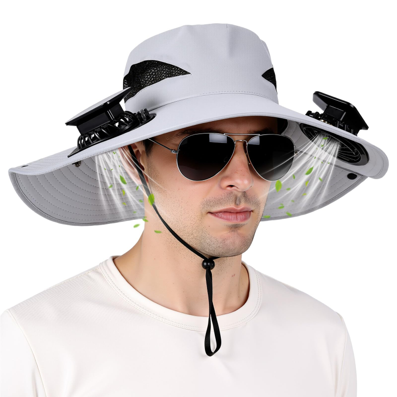 Wide Brim Solar Fan Sun Hat UV Protection Fishing Hat for Outdoor