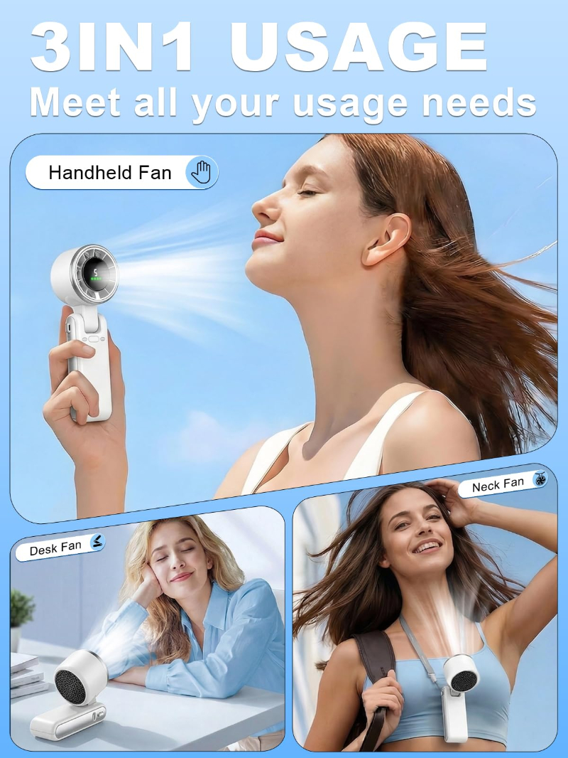 Foldable Portable Turbo Handheld Fan, 5 Speeds Rechargeable Travel Cooling Fan