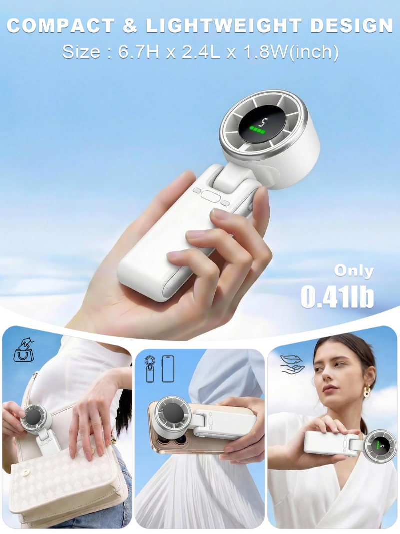 Foldable Portable Turbo Handheld Fan, 5 Speeds Rechargeable Travel Cooling Fan